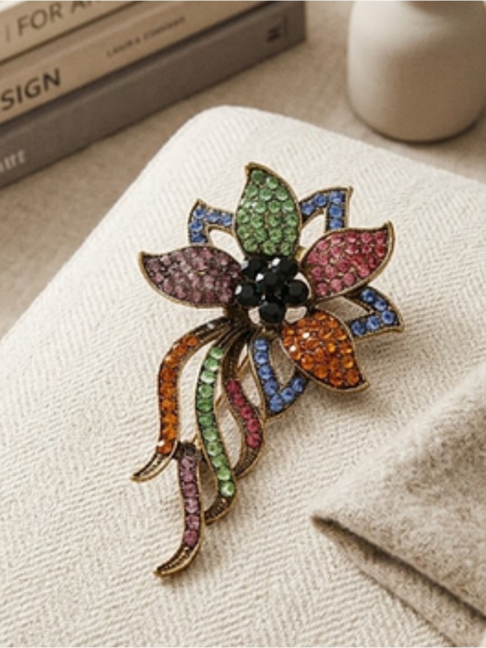 Multicolor Crystal Flower Brooch Pin - Picture 2 of 5